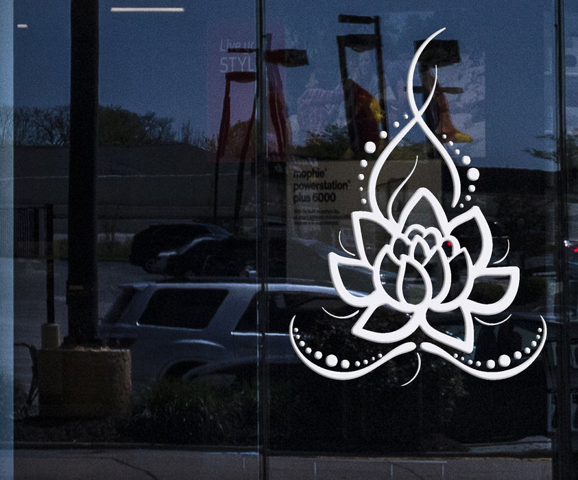 Window Sign and Vinyl Wall Decal Lotus Flower Ornament Buddhism Floral Decor Stickers Unique Gift (ig3542w)