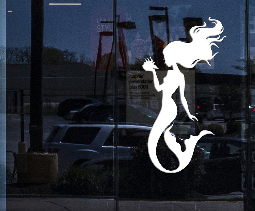 Window Vinyl Wall Decal Silhouette Beautiful Mermaid Shell Stickers (2278igw)