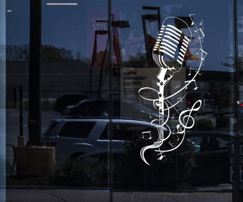 Window Sign and Vinyl Wall Decal Microphone Patterns Singing Karaoke Stickers Unique Gift (ig4022w)