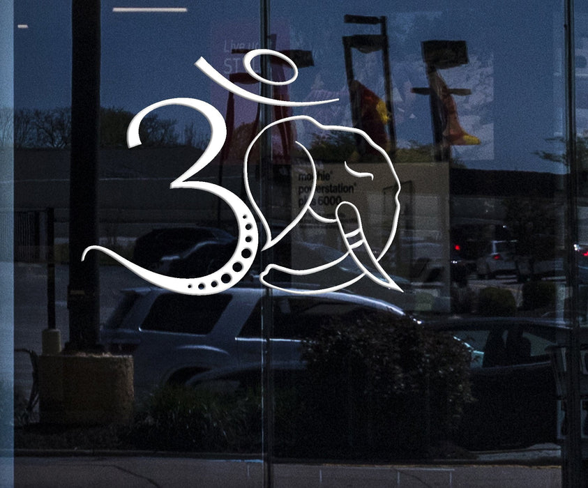 Window decor for Business Wall Decal Om Symbol Elephant Head Hinduism Hindu Stickers Unique Gift (ig4732w)