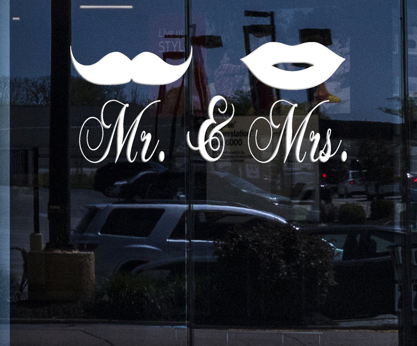 Window Vinyl Wall Decal Mr. and Mrs Mustache Lips Bedroom Decor Stickers (2212igw)