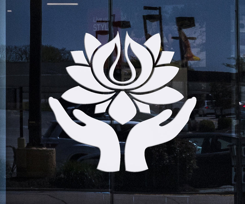 Window Vinyl Wall Decal Buddhism Lotus Hands Meditation Mantra Yoga Stickers Unique Gift (ig3015w)