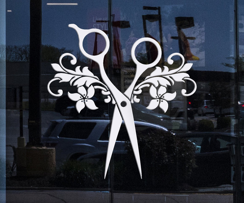 Window Decor for Business and Wall Decal Vinyl Scissors Beauty Salon Hair Barbershop Stickers Unique Gift (ig3112w)