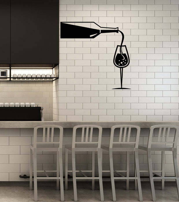 Vinyl Wall Decal Wine Bottle Glass Restaurant Bar Alcohol Art Decor Stickers Mural (ig5485)