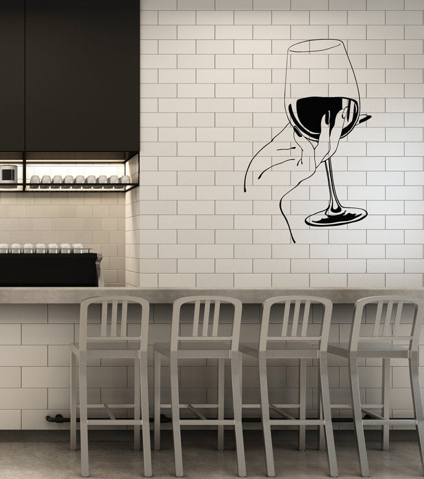 Vinyl Decal Wall Sticker Decor for Bar Wine Glass Hand Kitchen Decoration Unique Gift (g115)