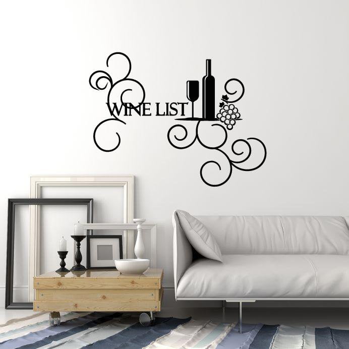 Vinyl Wall Decal Wine List Bottle Glass Grapes Bar Restaurant Alcohol Stickers Mural (ig5369)