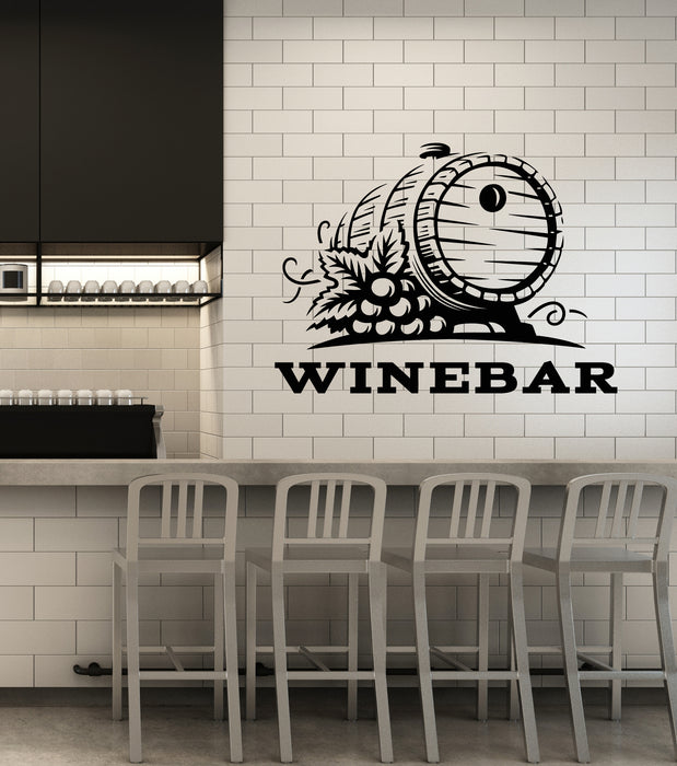 Vinyl Wall Decal Kitchen Restauran Wine Bar Barrel Grapes Stickers Mural (g3427)