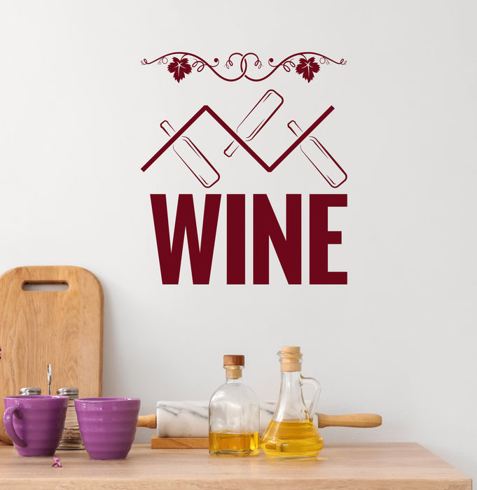 Vinyl Wall Decal Wine Cabinet Winery Bar Restaurant Alcohol Bottles Grapes Stickers Mural (ig6389)