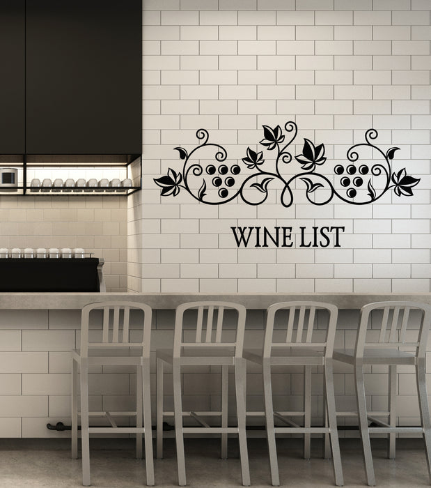 Vinyl Wall Decal Wine List Wine Shop Drinking Grapevine Stickers Mural (g6697)