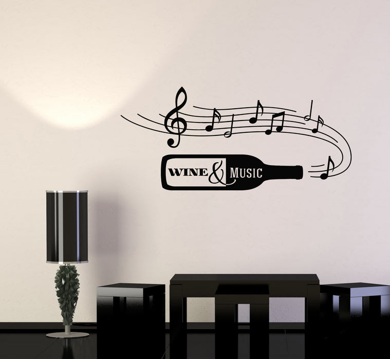 Vinyl Wall Decal Kitchen Wine Bottle Music Musical Notes Restaurant Decor Stickers Mural (g6290)