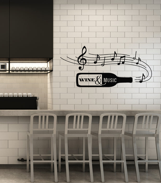 Vinyl Wall Decal Kitchen Wine Bottle Music Musical Notes Restaurant Decor Stickers Mural (g6290)