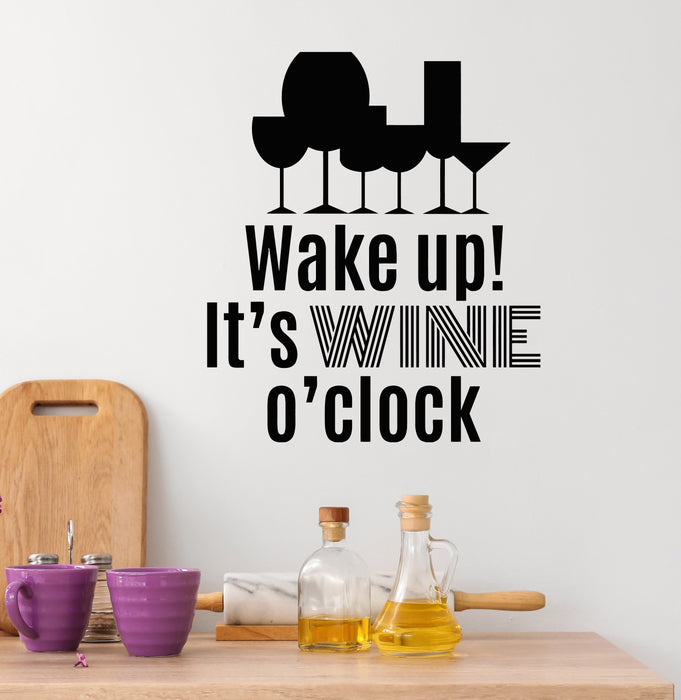 Vinyl Wall Decal It's Wine O'clock Kitchen Quote Wine Drink Stickers Mural (g5965)