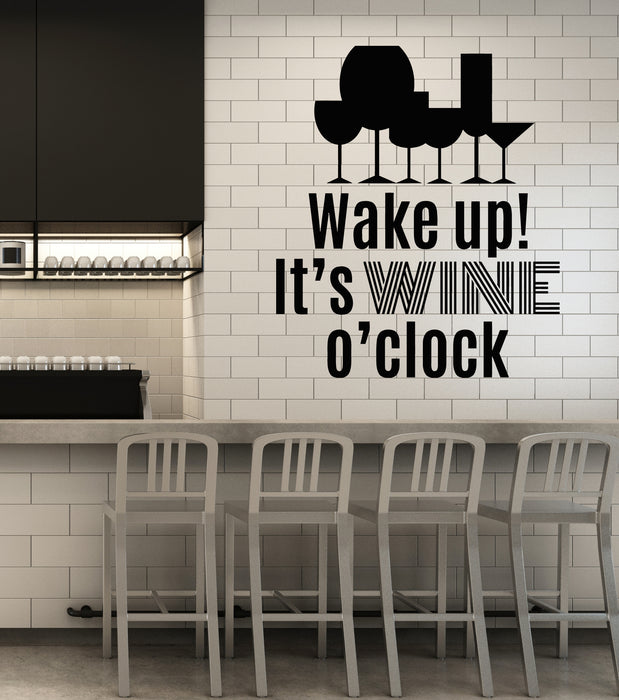 Vinyl Wall Decal It's Wine O'clock Kitchen Quote Wine Drink Stickers Mural (g5965)