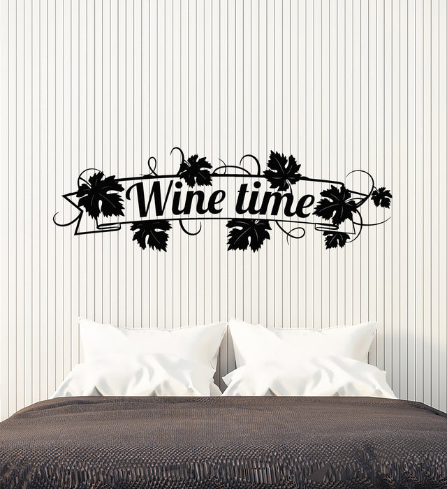 Vinyl Wall Decal Wine Time Drink Restaurant Lettering Vine Stickers Mural (g7858)