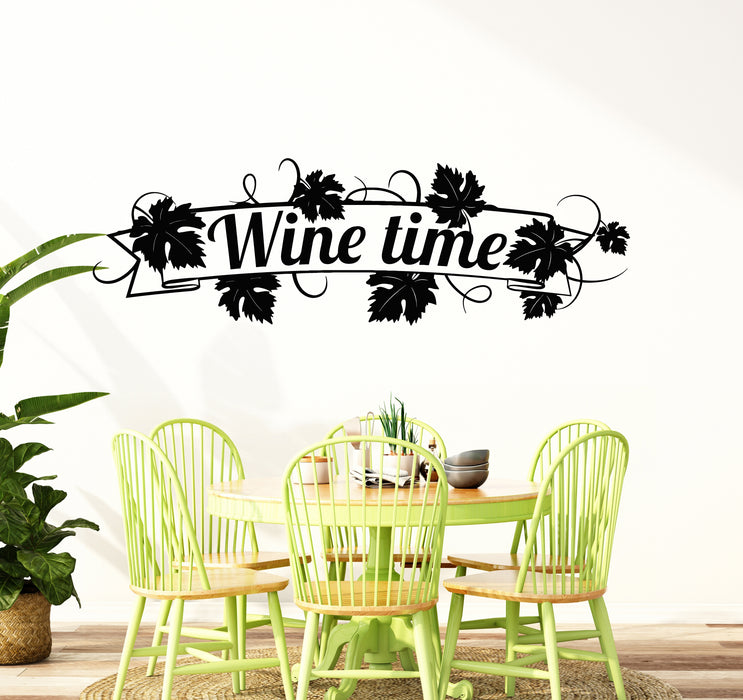 Vinyl Wall Decal Wine Time Drink Restaurant Lettering Vine Stickers Mural (g7858)