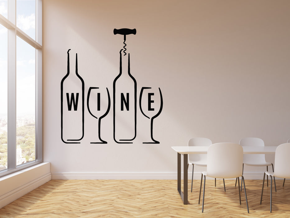 Vinyl Wall Decal Bottle Wine Bar Glass Alcohol Drink Restaurant Stickers Mural (g3047)