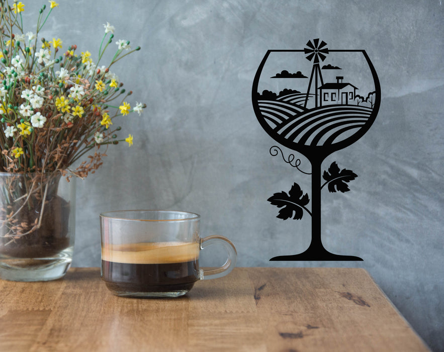 Vinyl Wall Decal Wine Glass Drink Kitchen Field Restaurant Stickers Mural (g4741)