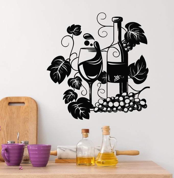 Vinyl Wall Decal Glass Drink Alcohol Restaurant Grapes Kitchen Stickers Mural (g6019)
