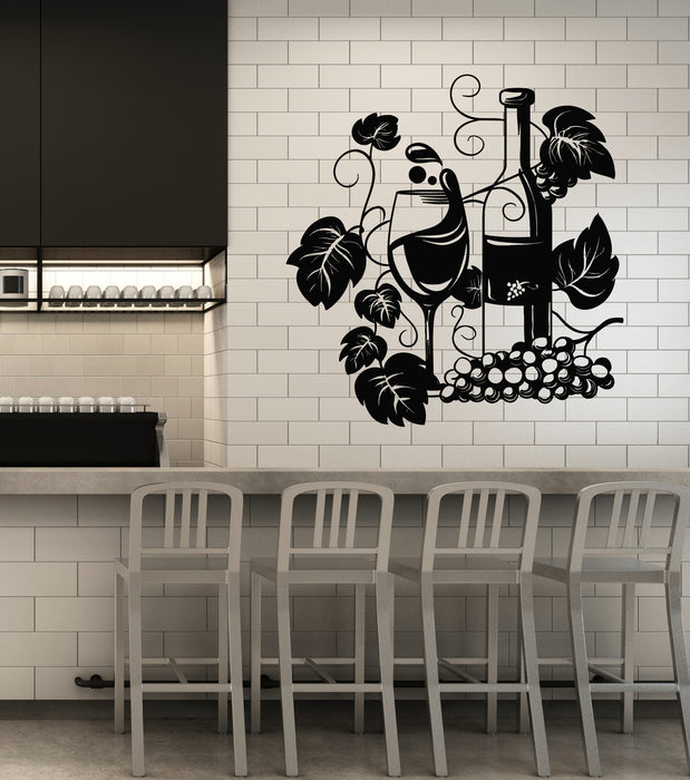 Vinyl Wall Decal Glass Drink Alcohol Restaurant Grapes Kitchen Stickers Mural (g6019)