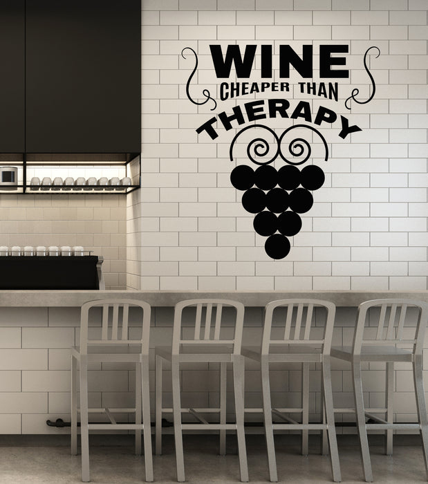 Vinyl Wall Decal Wine Cheaper Than Therapy Quote Wine Shop Stickers Mural (g6810)