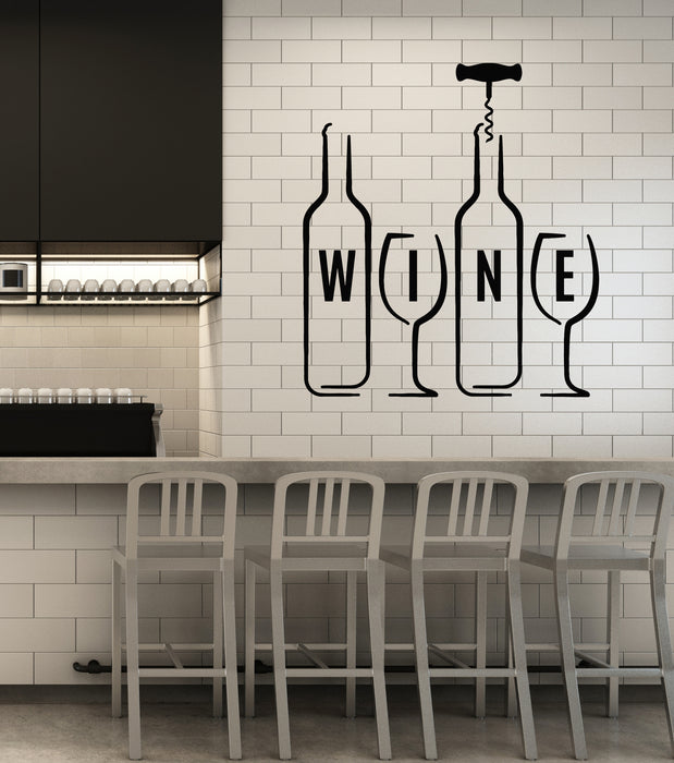 Vinyl Wall Decal Bottle Wine Bar Glass Alcohol Drink Restaurant Stickers Mural (g3047)
