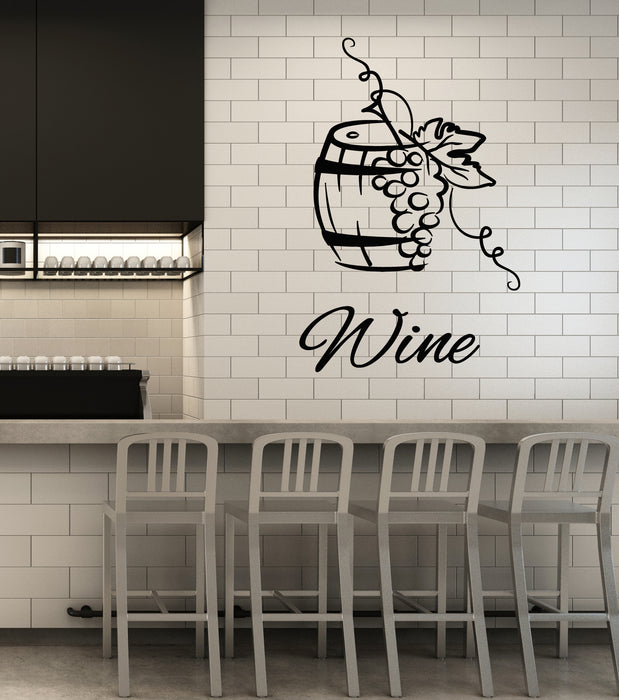 Vinyl Wall Decal Wine Shop Restaurant  Drink Barrel Vine Stickers Mural (g4489)