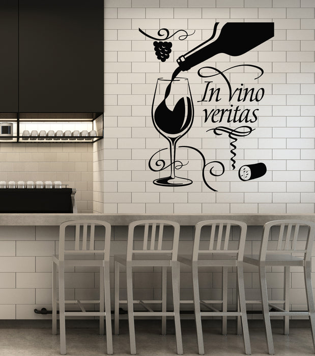 Vinyl Wall Decal Wine Glass Bottle Bar Quote In Vino Veritas Stickers Mural (g4497)