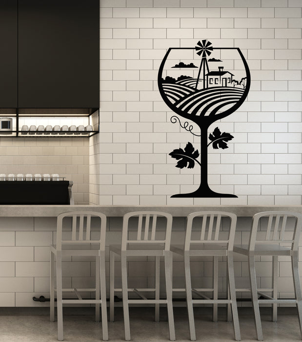 Vinyl Wall Decal Wine Glass Drink Kitchen Field Restaurant Stickers Mural (g4741)