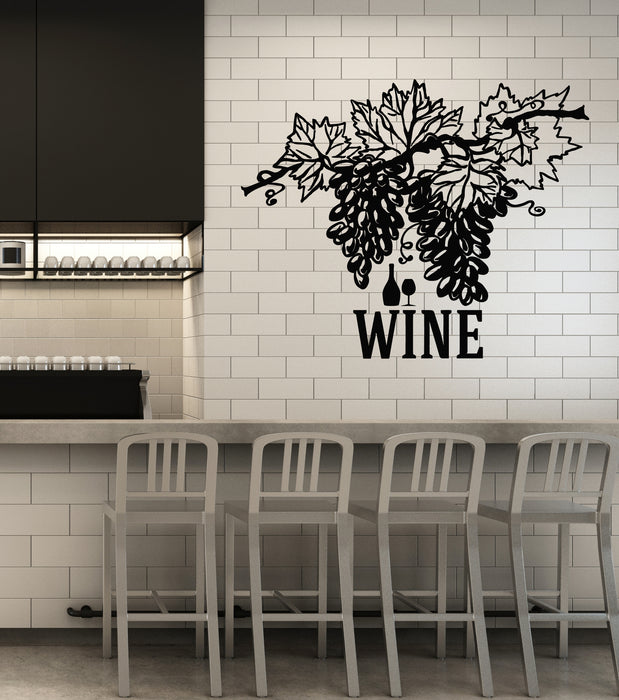 Vinyl Wall Decal Wine Shop Grape Branch Vine Restaurant Bar Stickers Mural (g5066)