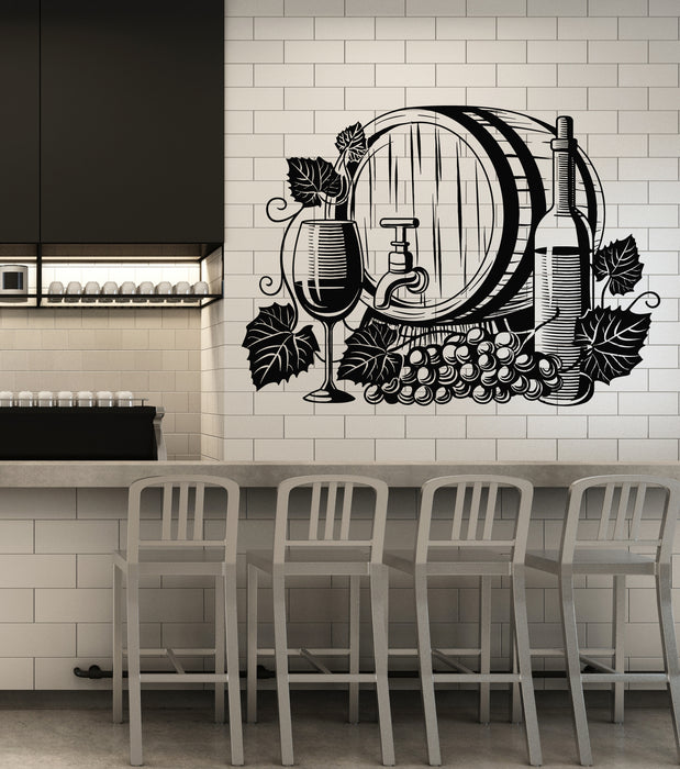 Vinyl Wall Decal Barrel of Wine Vine Grape Alcohol Restaurant Stickers Mural (g6009)