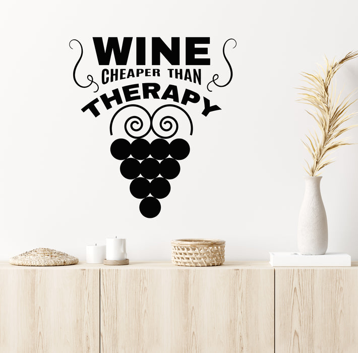 Vinyl Wall Decal Wine Cheaper Than Therapy Quote Wine Shop Stickers Mural (g6810)