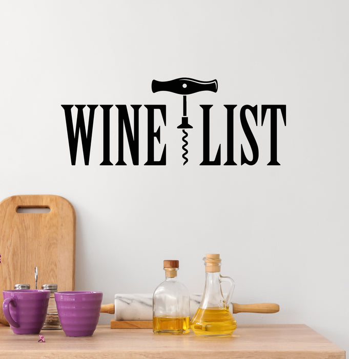 Vinyl Wall Decal Corkscrew Wine List Bottle Glass Grapes Bar Stickers Mural (g7770)