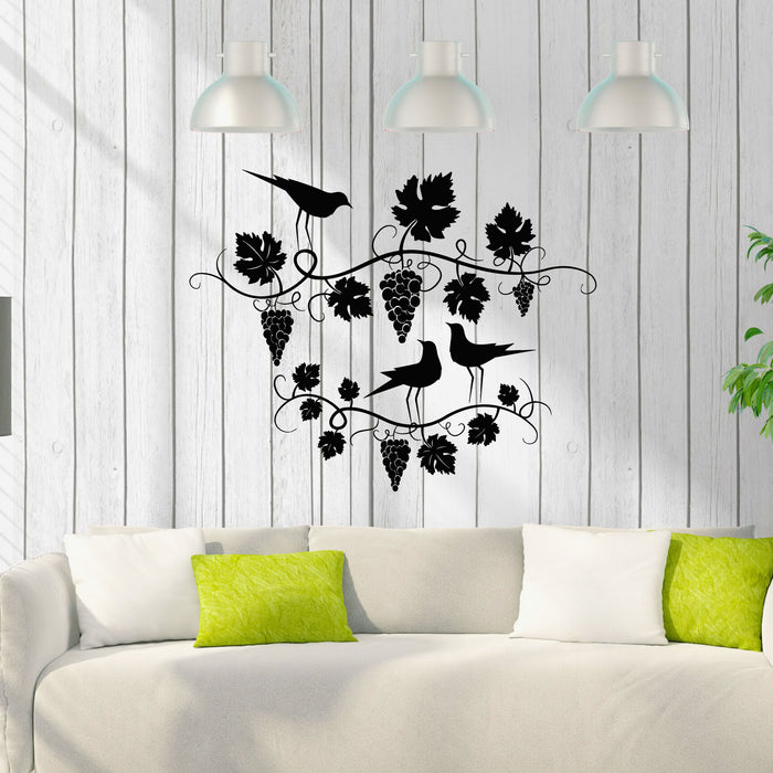 Vinyl Wall Decal Branch With Vine Grape Birds Nature Decor Stickers Mural (g8165)
