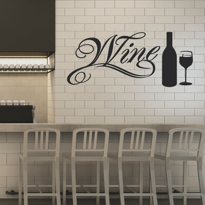 Wine Vinyl Wall Decal Bottle Glass Lettering Decor for Bars Cafe Stickers Mural (k276)