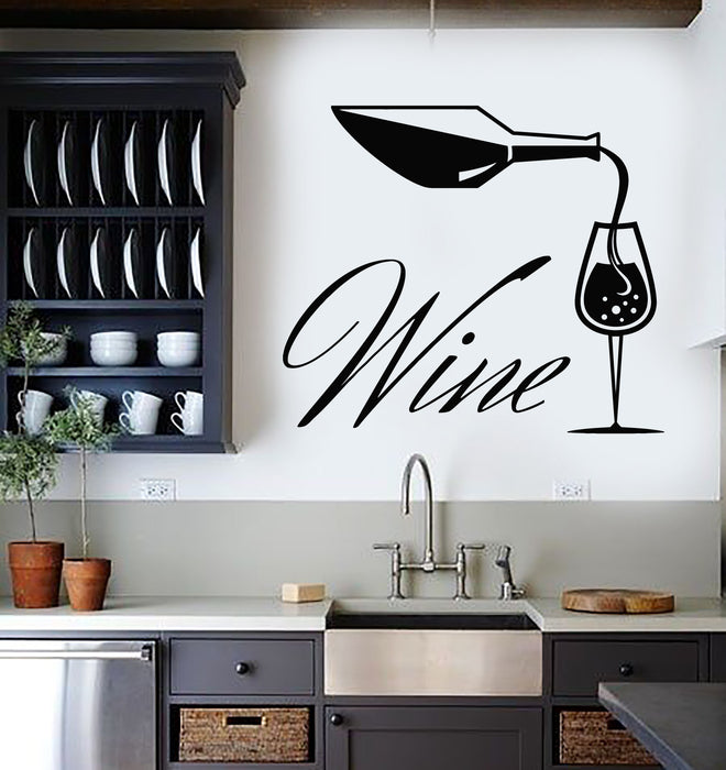 Vinyl Wall Decal Kitchen Wine Bottle Glass Cafe Restaurant Bar Stickers Mural (g4912)