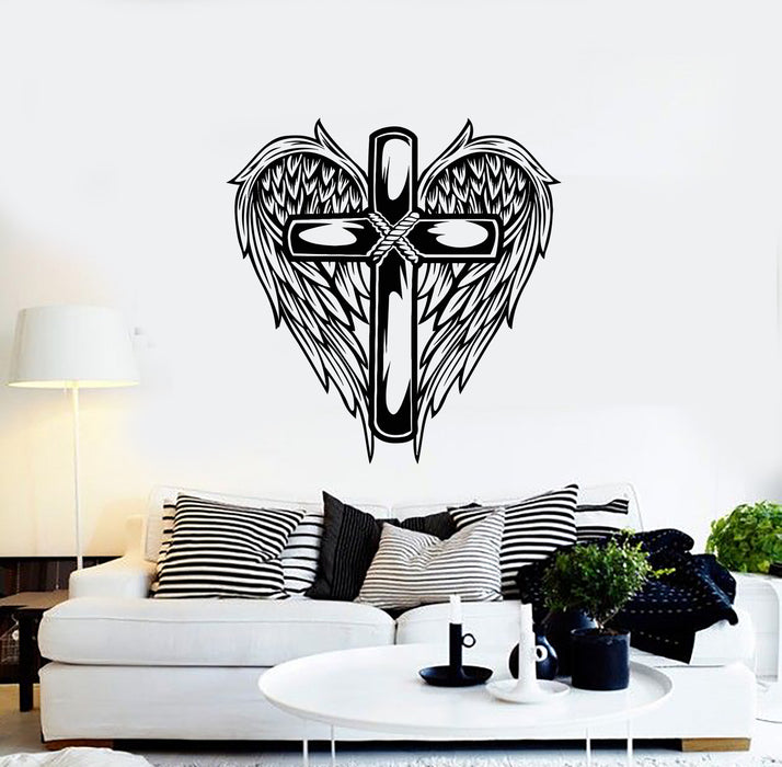 Vinyl Wall Decal Medieval Symbol Cross With Wings Fly Stickers Mural (g4748)