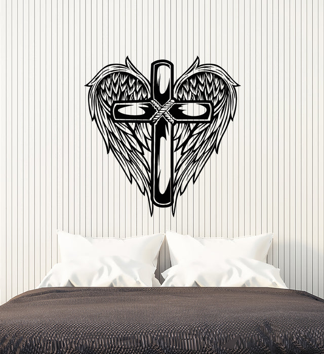 Vinyl Wall Decal Medieval Symbol Cross With Wings Fly Stickers Mural (g4748)