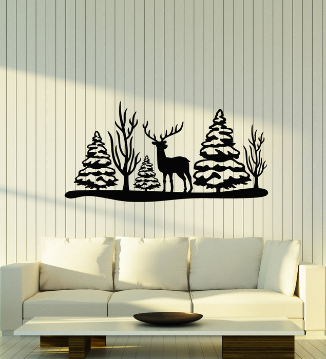 Vinyl Wall Decal Deer Forest Snow Animals Winter Decor Trees Stickers Mural (g4365)