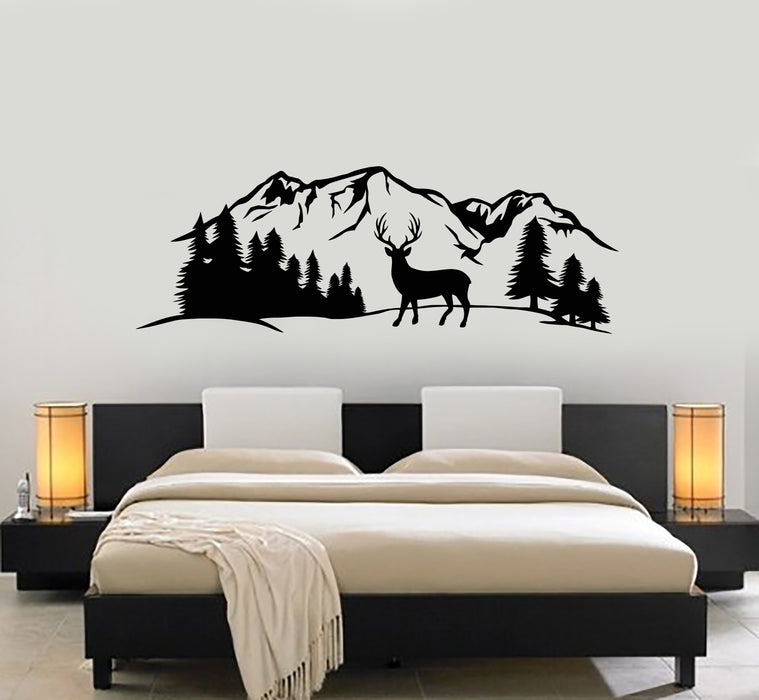 Vinyl Wall Decal Mountains Deer Snow Animal Winter Forest Trees Stickers Mural (g4366)