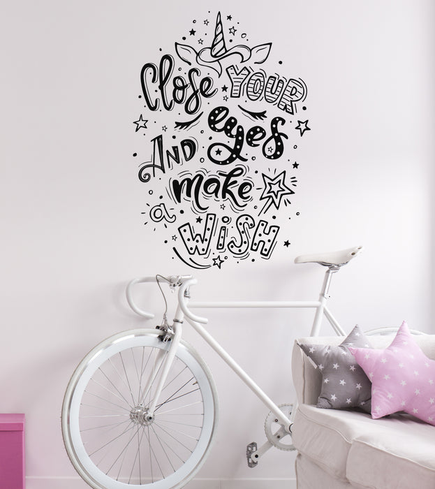 Vinyl Wall Decal Lettering Close Your Eyes Make Wish Inspiring Quote Stickers Mural (g7941)