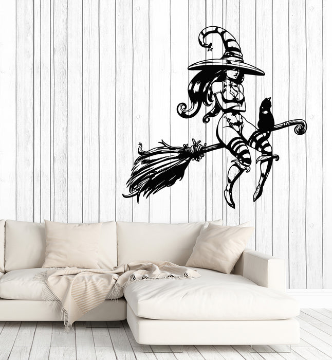Vinyl Wall Decal Fairy Witch On Broomstick Magic Witchcraft Stickers Mural (g7344)