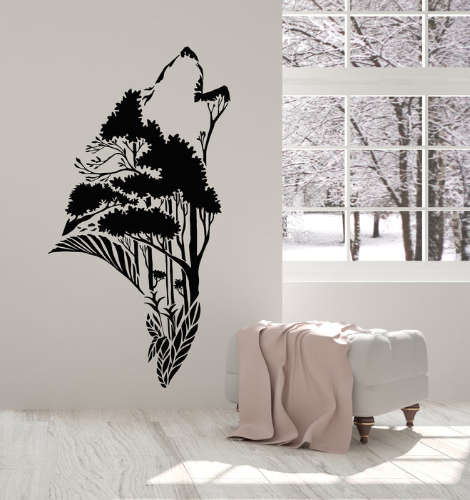 Vinyl Wall Decal Wolf Head Silhouette Abstract Nature Tree Forest Stickers Mural (g1474)