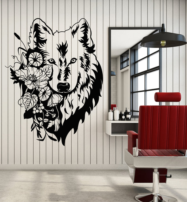 Vinyl Wall Decal Flowers Floral Head Portrait Tribal Wolf Decor Stickers Mural (g6878)