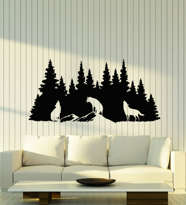 Vinyl Wall Decal Fir Trees Forest Wolf Family Predator Animals Stickers Mural (g4680)