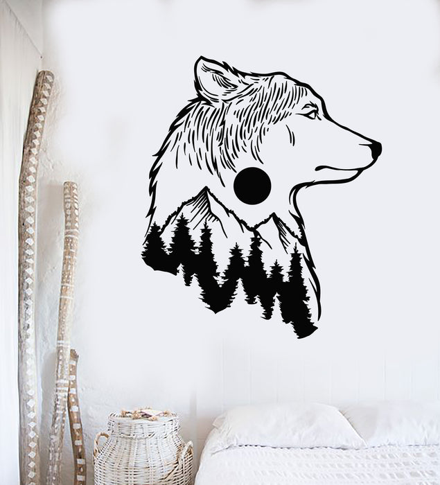 Vinyl Wall Decal Wolf Animal Tribal Nature Moon Fir Tree Bedroom Stickers Mural (g3112)