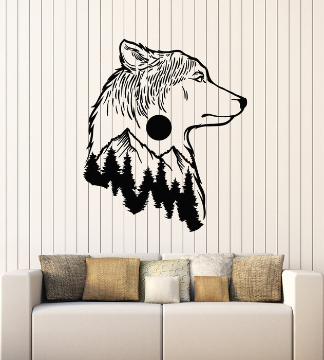 Vinyl Wall Decal Wolf Animal Tribal Nature Moon Fir Tree Bedroom Stickers Mural (g3112)