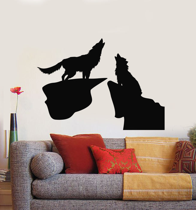 Vinyl Wall Decal Night Couple Wolfs Howl Predator Animal Stickers Mural (g4765)