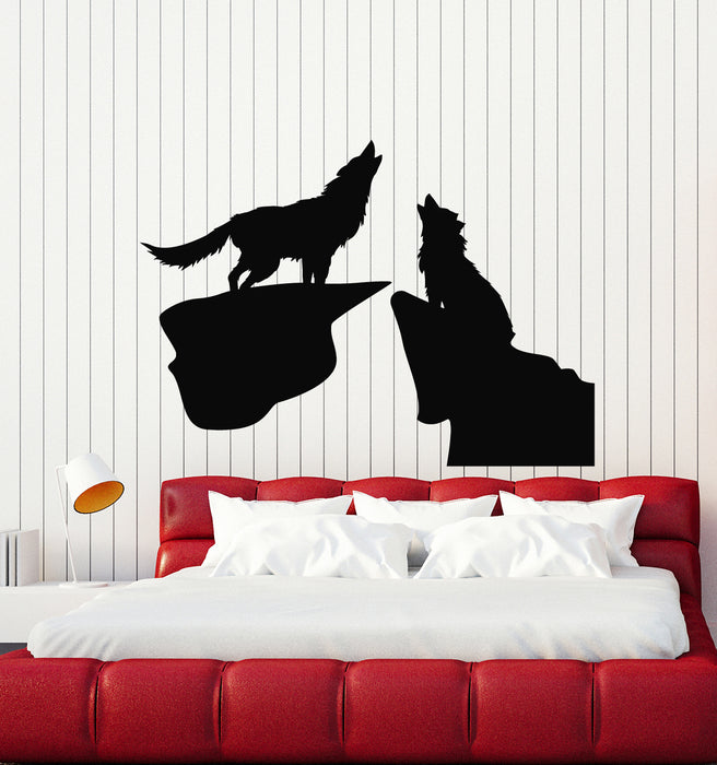 Vinyl Wall Decal Night Couple Wolfs Howl Predator Animal Stickers Mural (g4765)