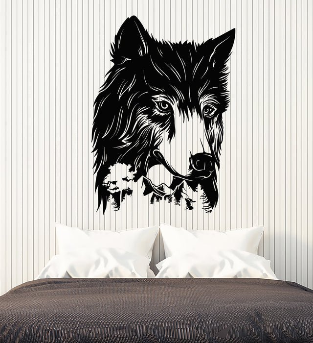 Vinyl Wall Decal Wolf Head Wild Animal Nature Moon Forest Stickers Mural (g3191)