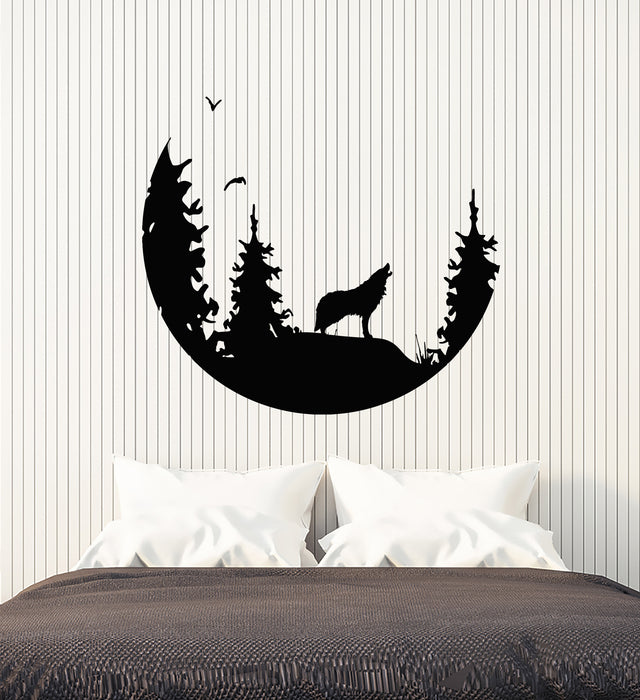 Vinyl Wall Decal Abstract Moon Howling Wolf Predator Bedroom Stickers Mural (g3483)
